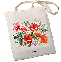 Екошопер BookOpt BK4002 Петриківський розпис Червоні квіти бежевий