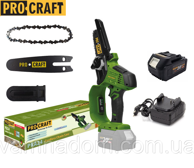 Акумуляторна мініпила Procraft PKA24 (Акумулятор 20 В, 4 А/год і Зарядний пристрій у комплекті), фото 1