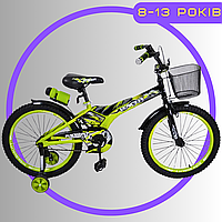 Дитячий Двоколісний Велосипед 20" дюймів від 8 - 13 років з Боковими Колесами Корзинкою Пляшечкою Racer Зелений