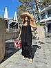 Простора літня довга сукня сарафан на бретелях-зав'язках та мереживними вставками по подолу, батал великі розміри, фото 8