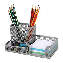 Настільний набір, підставка органайзер металева 3 відділення срібляста