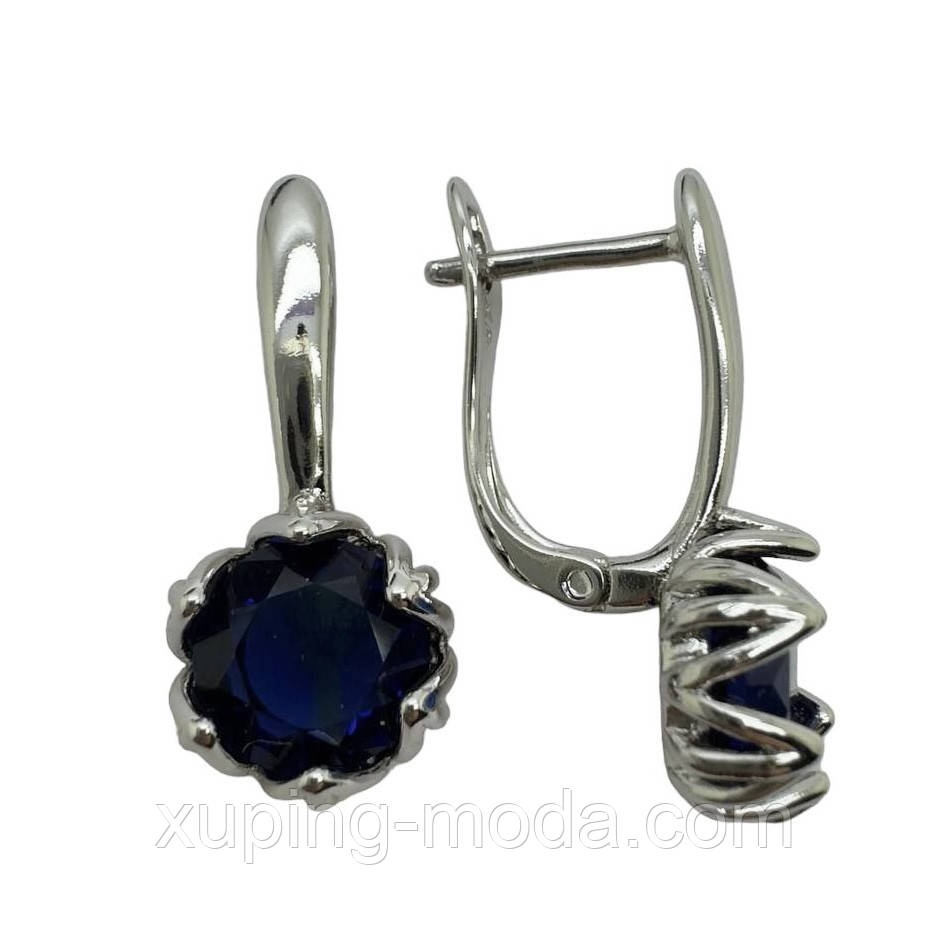 Сережки xuping. 22х9 мм. Родій. Синій, фото 1