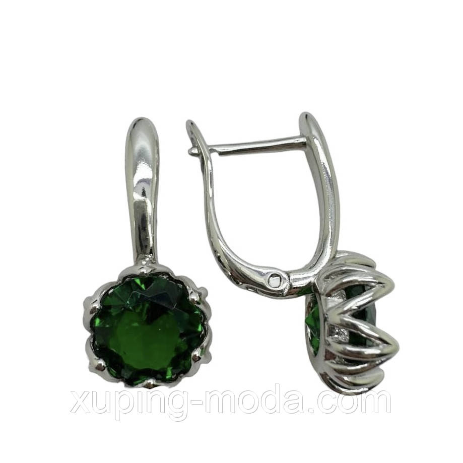 Сережки xuping. 22х9 мм. Родій. Зелений, фото 1