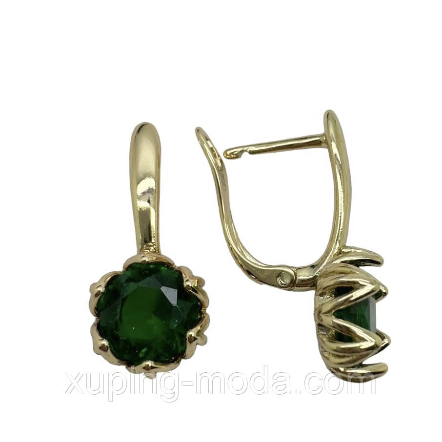 Сережки xuping. 22х9 мм. 18к . Зелений, фото 1