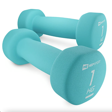 Гантелі для фітнесу неопренові круглі Hop-Sport HS-V010DR 2x1кг бірюзовий, фото 1
