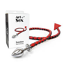 Металева анальна пробка L з диявольським хвостиком Art of Sex - Succubus, еко-шкіра, чорний/червоний, фото 4