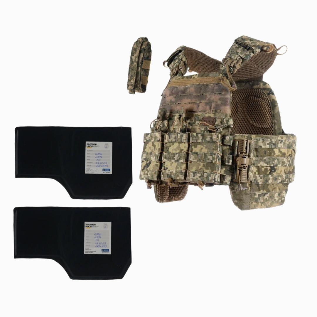 Плитоноска М7 PRO + балістичні пакети 2 класу L/XL та 4 підсумок Піксель, фото 1