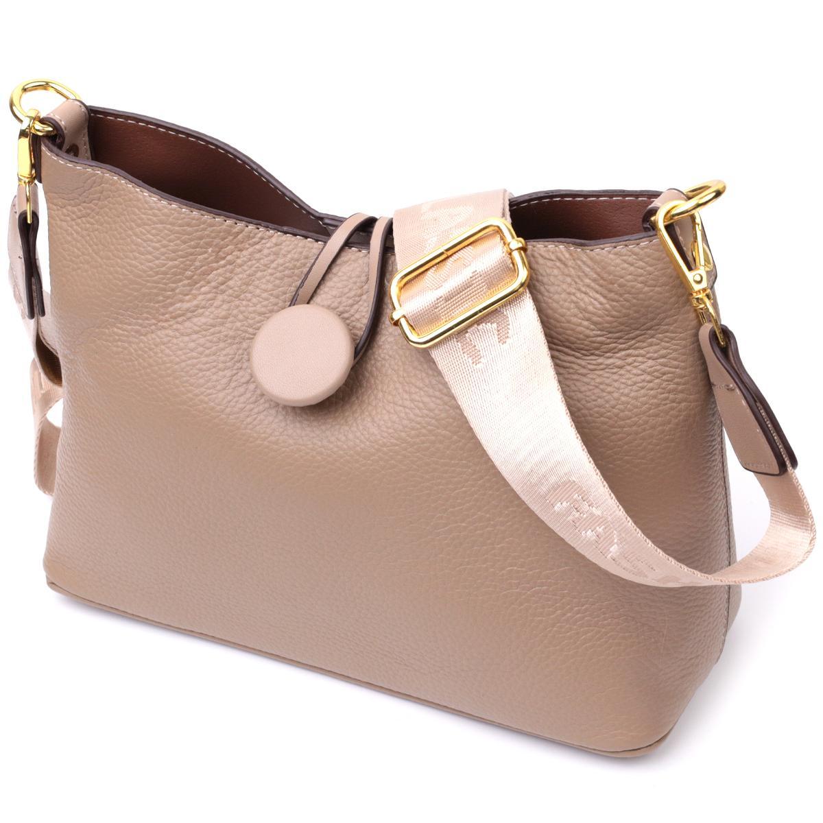 Сумка жіноча з оригінальною застібкою ґудзиком з натуральної шкіри Vintage 22320 Бежева