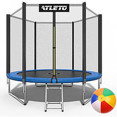 Каркасний вуличний дитячий батут із зовнішньою захисною сіткою і драбиною 312 см Atleto синій