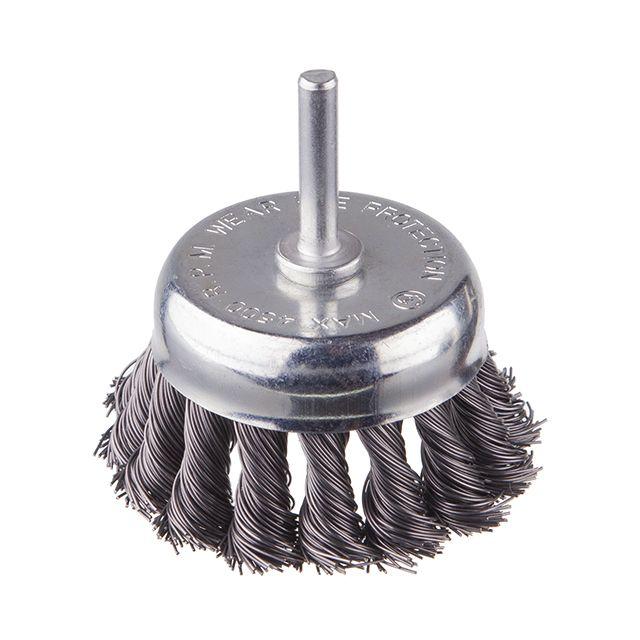 Щітка чашкова 75 мм для дриля, 1/4" (пучки крученого дроту) INTERTOOL BT-3075, фото 1