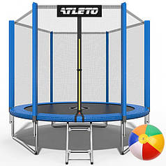 Вуличний батут дитячий із захисною сіткою та драбинкою Atleto 252 см синій для дому дачі вулиці