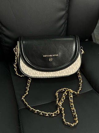 Жіноча сумка Michael Kors Black White шкіряна сумка Mайкл Kорс чорна на ланцюжку крос-боді для дівчини 1 відділення, фото 1