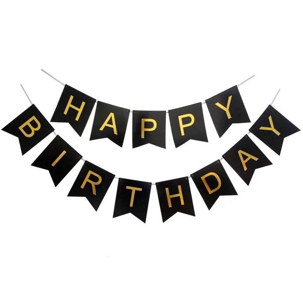 

Бумажная гирлянда Happy Birthday черная, 2.5 м
