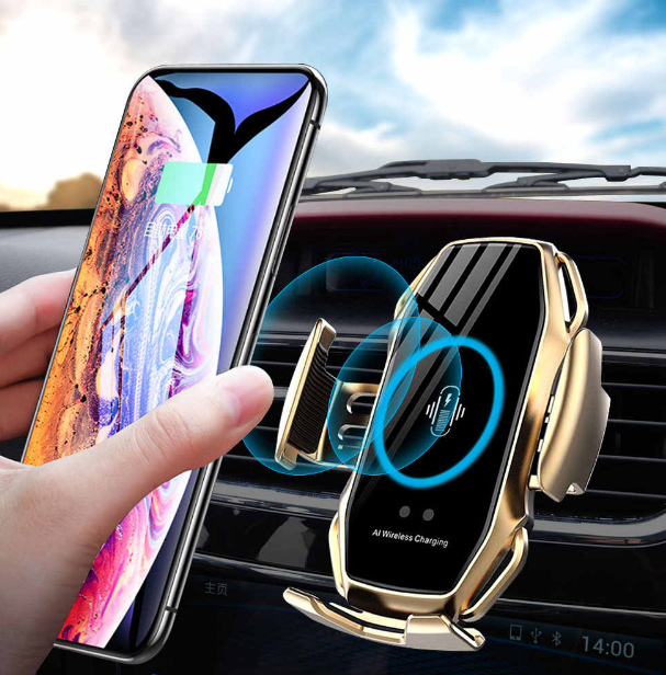 

Умный автодержатель автоматический с беспроводной зарядкой, Золотистый