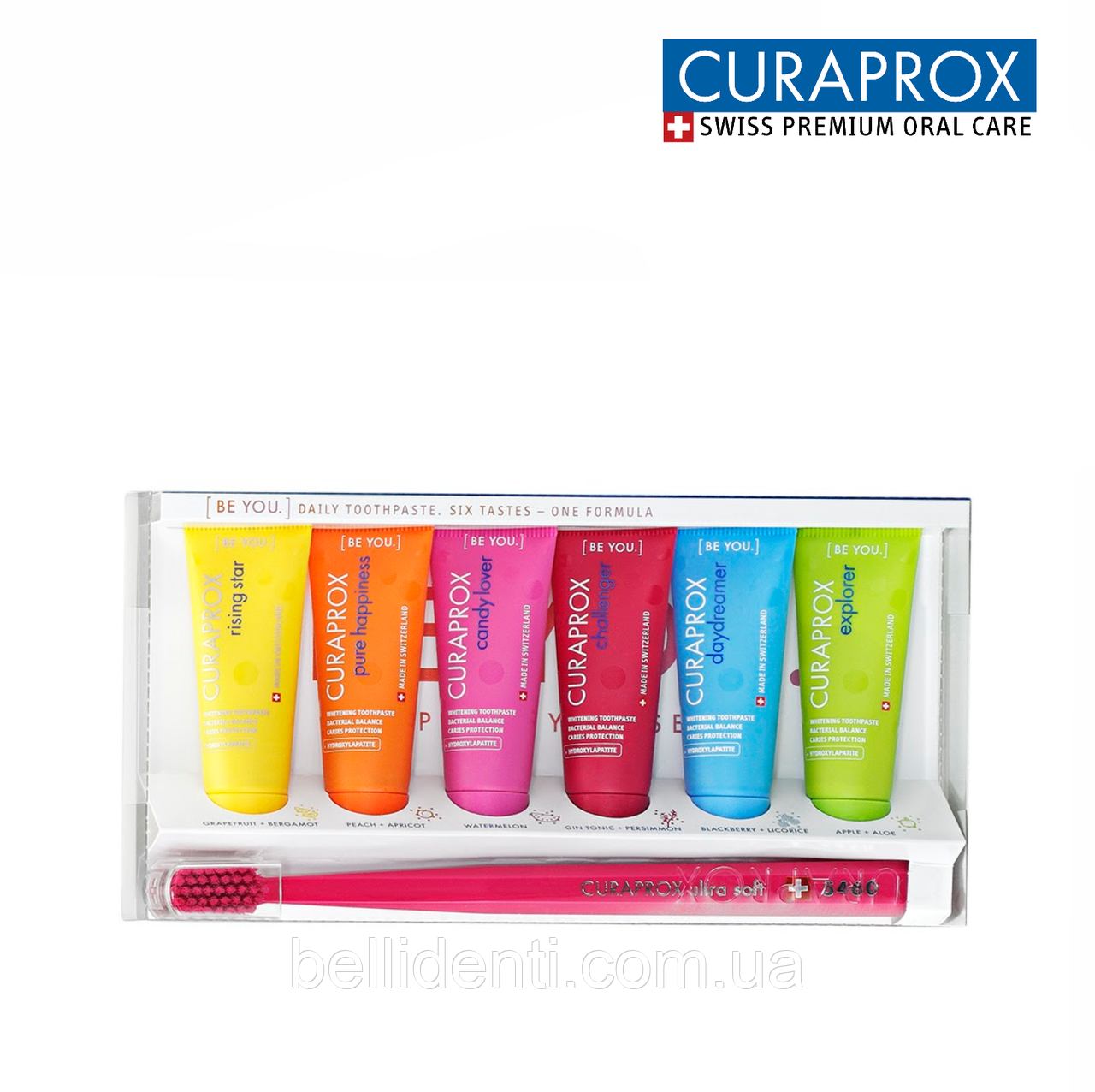 

Набор Curaprox BE YOU ( 6 зубных паст по 10 мл + щетка Ultra Soft)