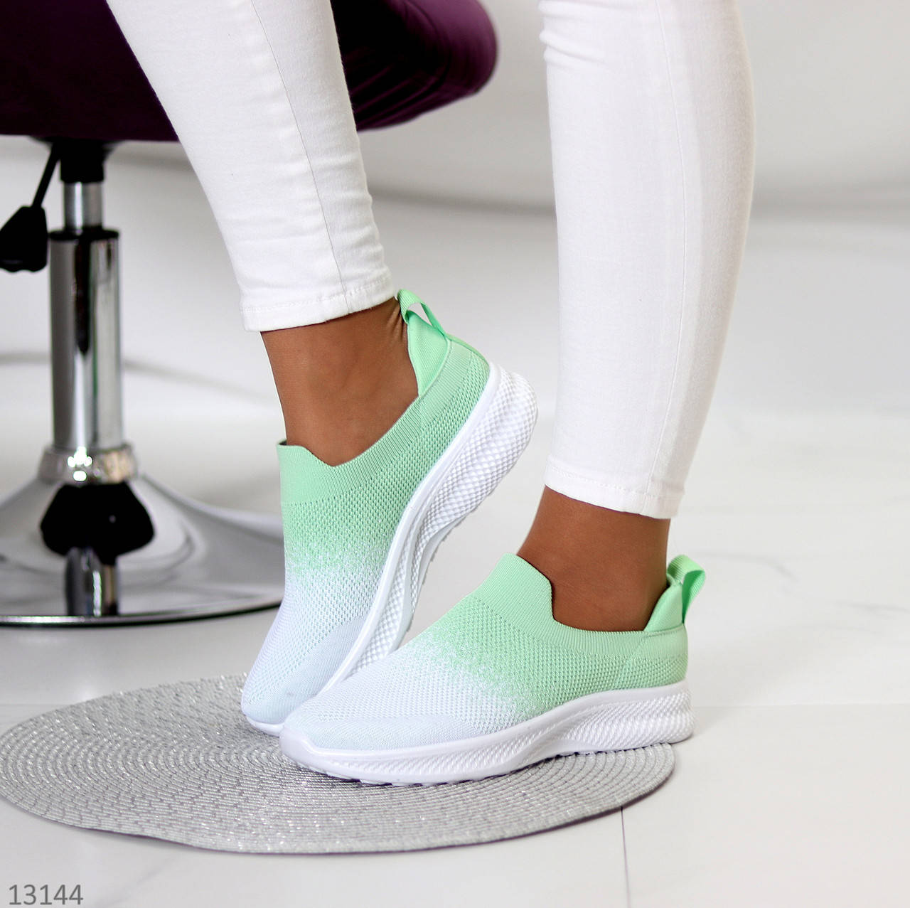 

Мокасины кроссовки-носки женские текстильные ментоловые Basse, Зелёный