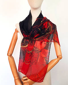 Шарф жіночий тонкий легкий весняний осінній Леона червоно-чорний