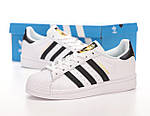 Чоловічі кросівки Adidas Superstar (білі з чорним) стильні повсякденні кроси 14667 Адідас топ, фото 5