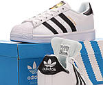 Чоловічі кросівки Adidas Superstar (білі з чорним) стильні повсякденні кроси 14667 Адідас топ, фото 8