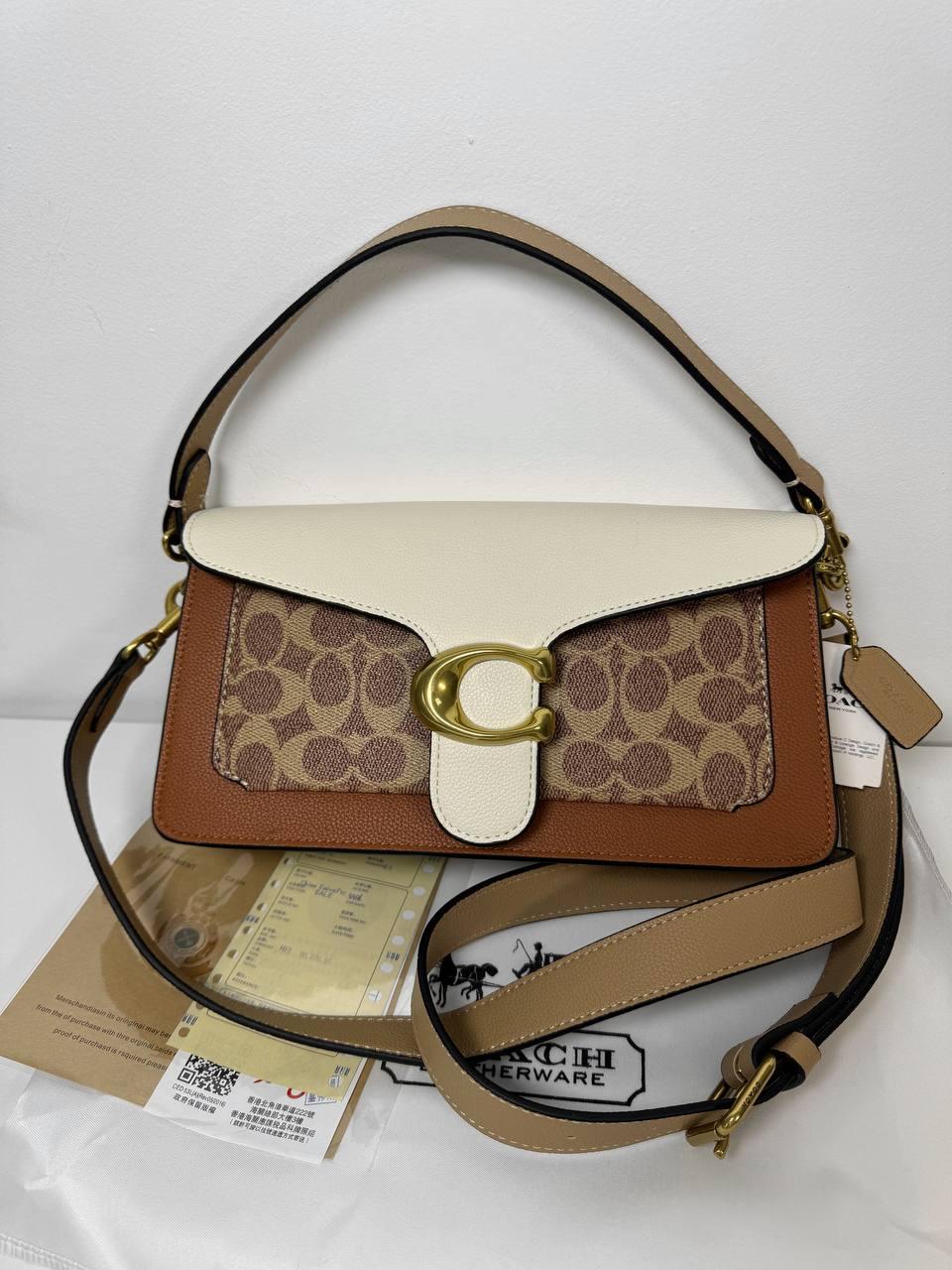 Жіноча сумка Coach Premium (коричнева з бежевим) стильна містка сумочка для дівчини Gi91283 vkross