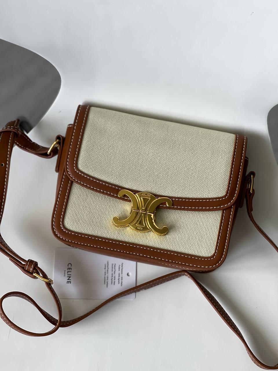 Жіноча сумка Celine (бежева з коричневим) стильна вишукана сумочка для дівчини art0158 vkross, фото 1