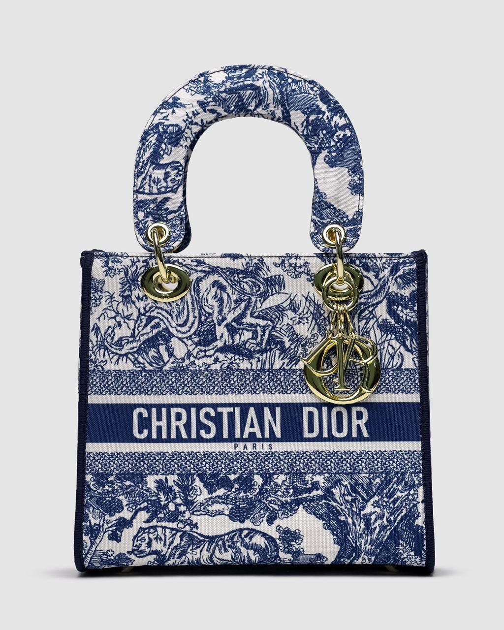 Жіноча сумка Christian Dior Medium Lady D-Lite Bag Blue/White (синя з білим) стильна сумочка KIS99357 vkross