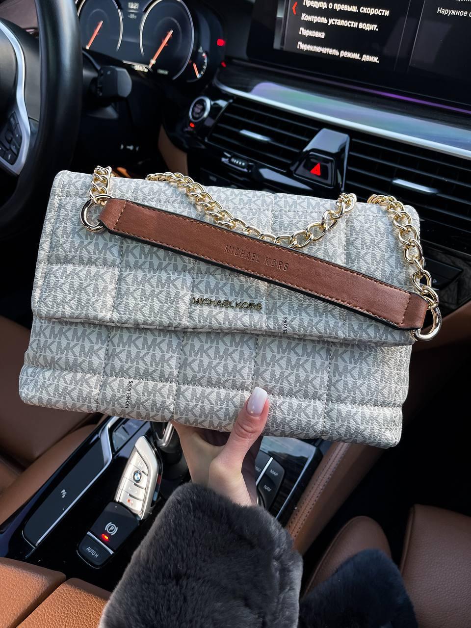 Жіноча сумка Michael Kors (біла із сірим) зручна містка маленька сумочка art0273 vkross