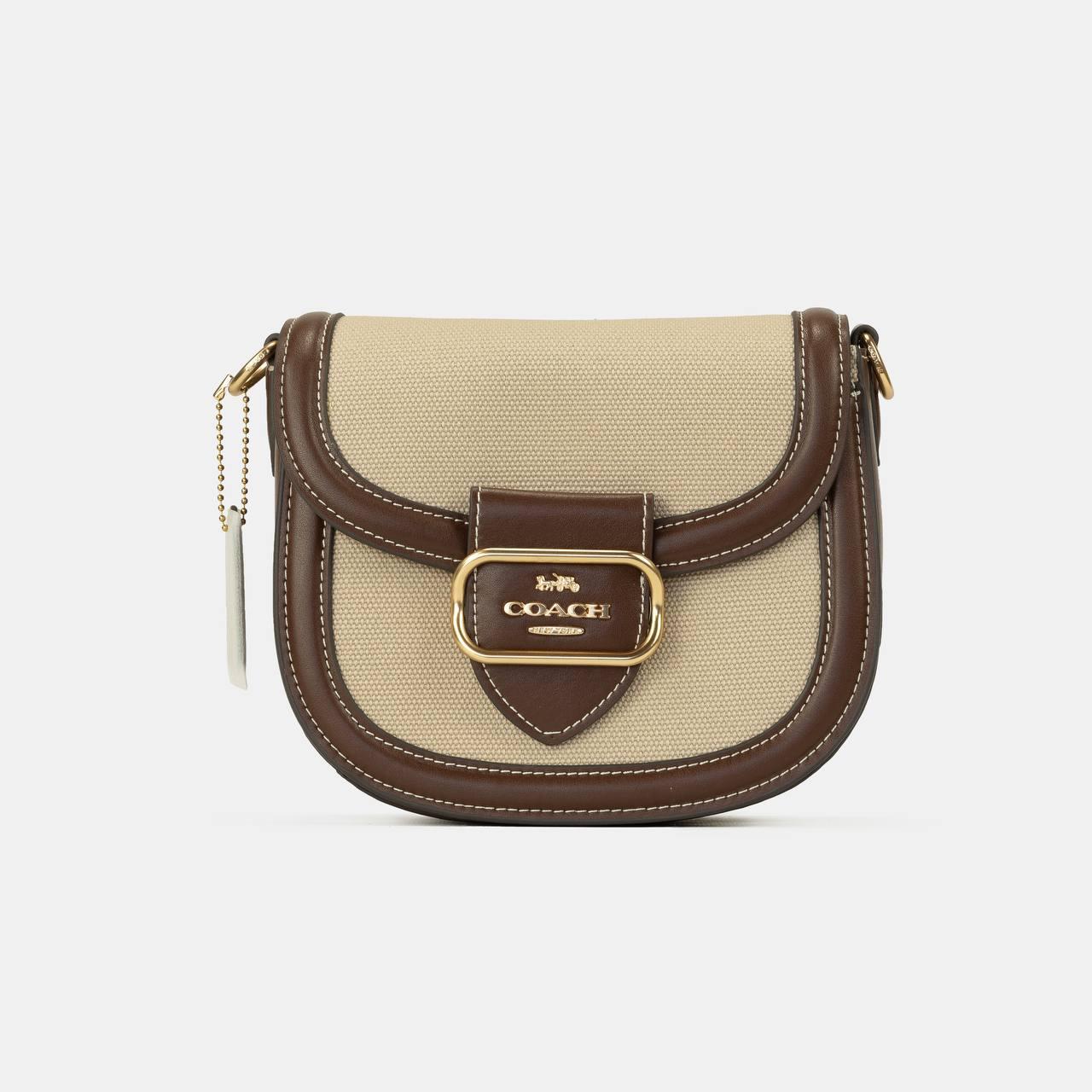 Жіноча сумка Coach (бежева з коричневим) ділова модна актуальна сумочка art0414 vkross
