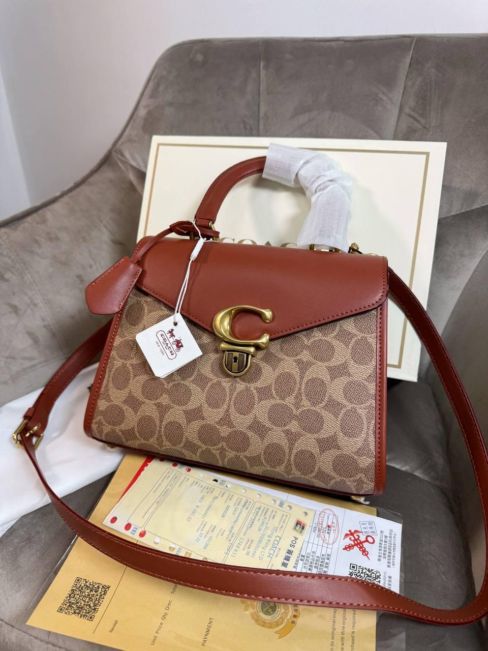Жіноча сумка Coach Premium (коричнева) красива модна стильна сумочка Gi43029 vkross, фото 1