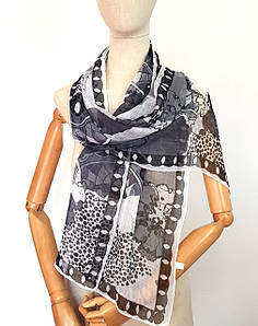 Шарф жіночий тонкий легкий весняний осінній Леона чорно-білий