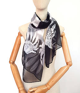 Шарф жіночий тонкий легкий весняний осінній Леона чорно-білий