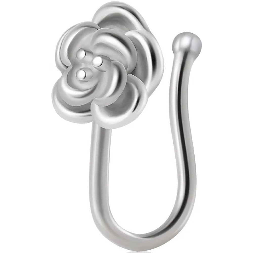 Біжутерія сережки каффа кліпса пірсинг септум обманка в крило носа з медичної сталі JBH107T Silver