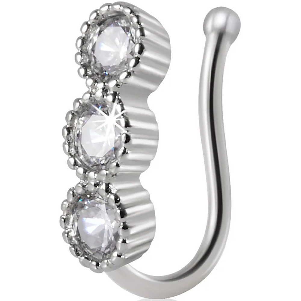 Біжутерія сережки каффа кліпса пірсинг септум обманка в крило носа з медичної сталі JBH109T Silver