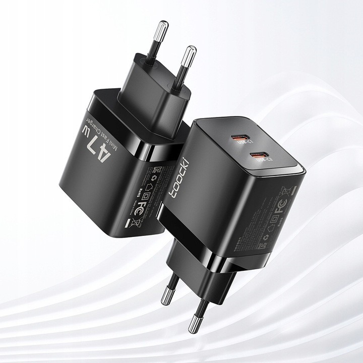 Зарядний пристрій Toocki мережевий 47 Вт GaN 2 × USB Type C Black (P047AE10A2C0)