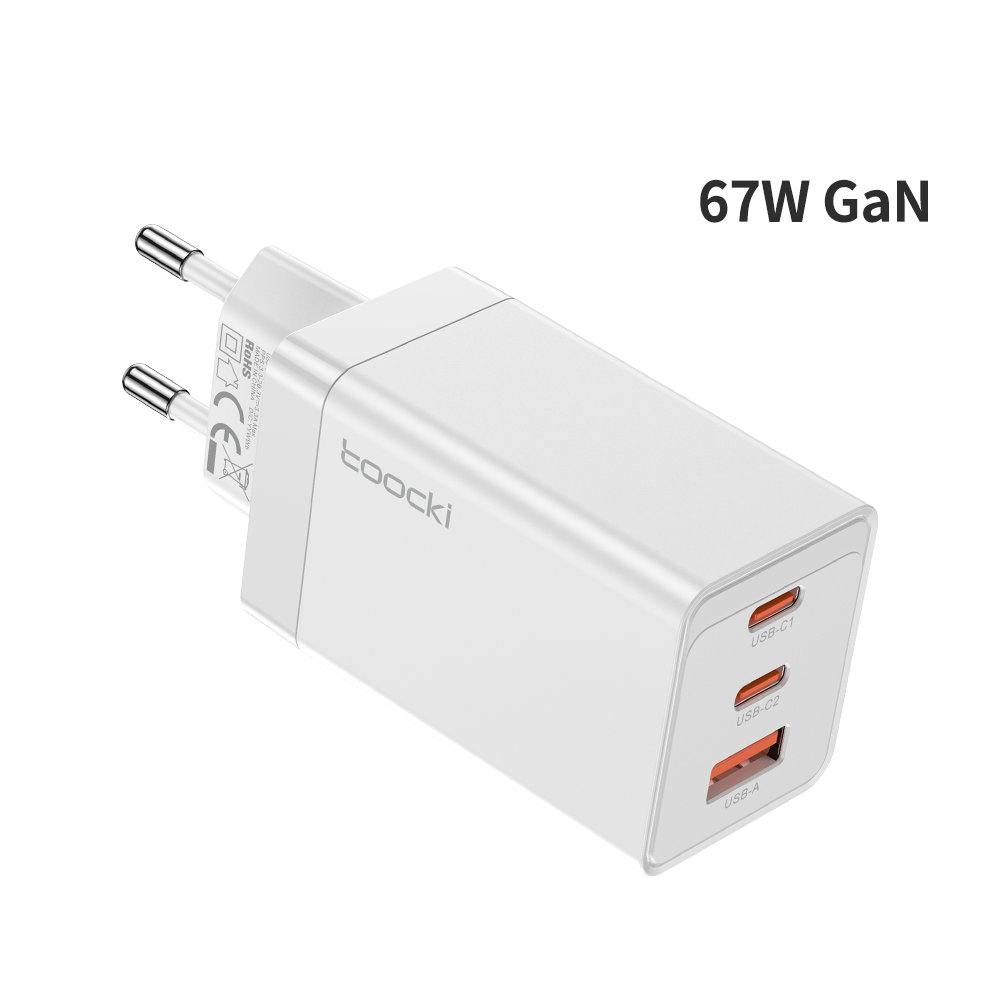 Зарядний пристрій Toocki мережевий 67W Multi-port GaN Charger 1xUSB 2xUSB Type-C White (P067AK11A2C0)