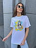 Жіноча літня молодіжна однотонна футболка з віскози, з патріотичним накатом, фото 4