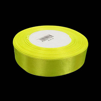Стрічка атласна 26 мм, неонова жовта, 23 м