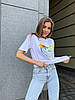 Жіноча літня молодіжна однотонна футболка з віскози, з патріотичним накатом, фото 5