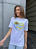 Жіноча літня молодіжна однотонна футболка з віскози, з патріотичним накатом, фото 6