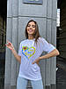 Жіноча літня молодіжна однотонна футболка з віскози, з патріотичним накатом, фото 7