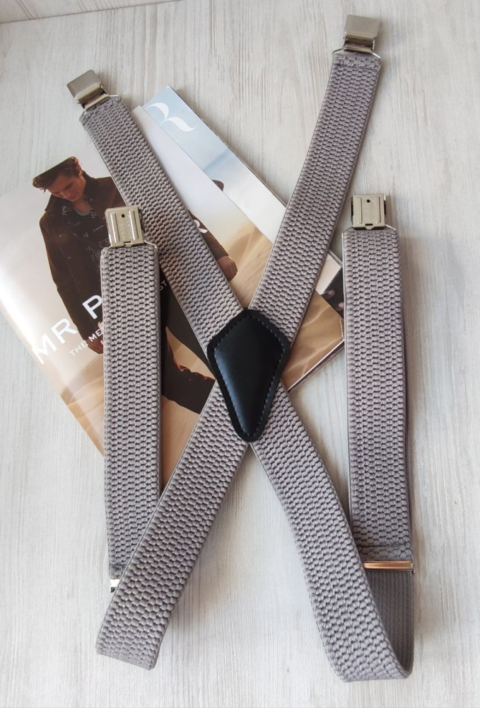 Чоловічі підтяжки світло сірі Х образні, фото 1