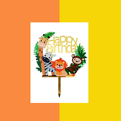 Акриловий топер золото HAPPY BIRTHDAY "Сафарі"