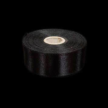 Стрічка атласна 25 мм, чорна, 23 м