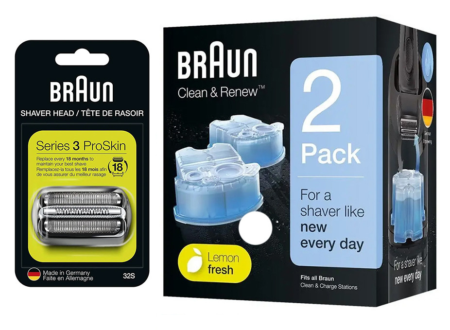 Сітка і ріжучий блок Braun 32s Series 3 + Картрідж Braun CCR2 для очищення