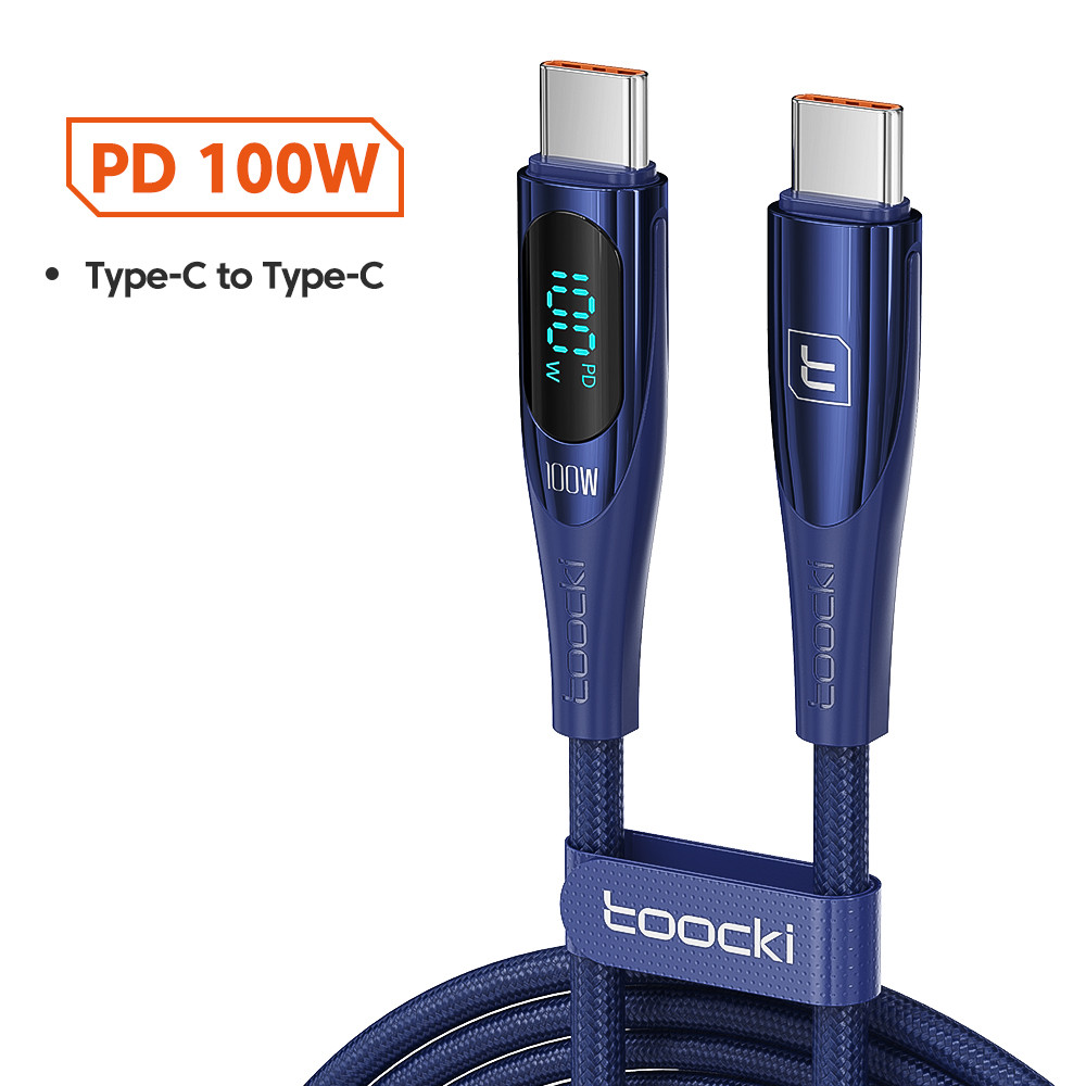 Кабель зарядний Toocki USB Type-C to USB Type-C PD Fast Charging Data Cable з дисплеєм Blue 2 м (TXCTT1-XYA03)