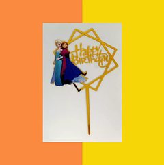 Акриловий топер золото HAPPY BIRTHDAY "Холодне серце Анна Ельза"