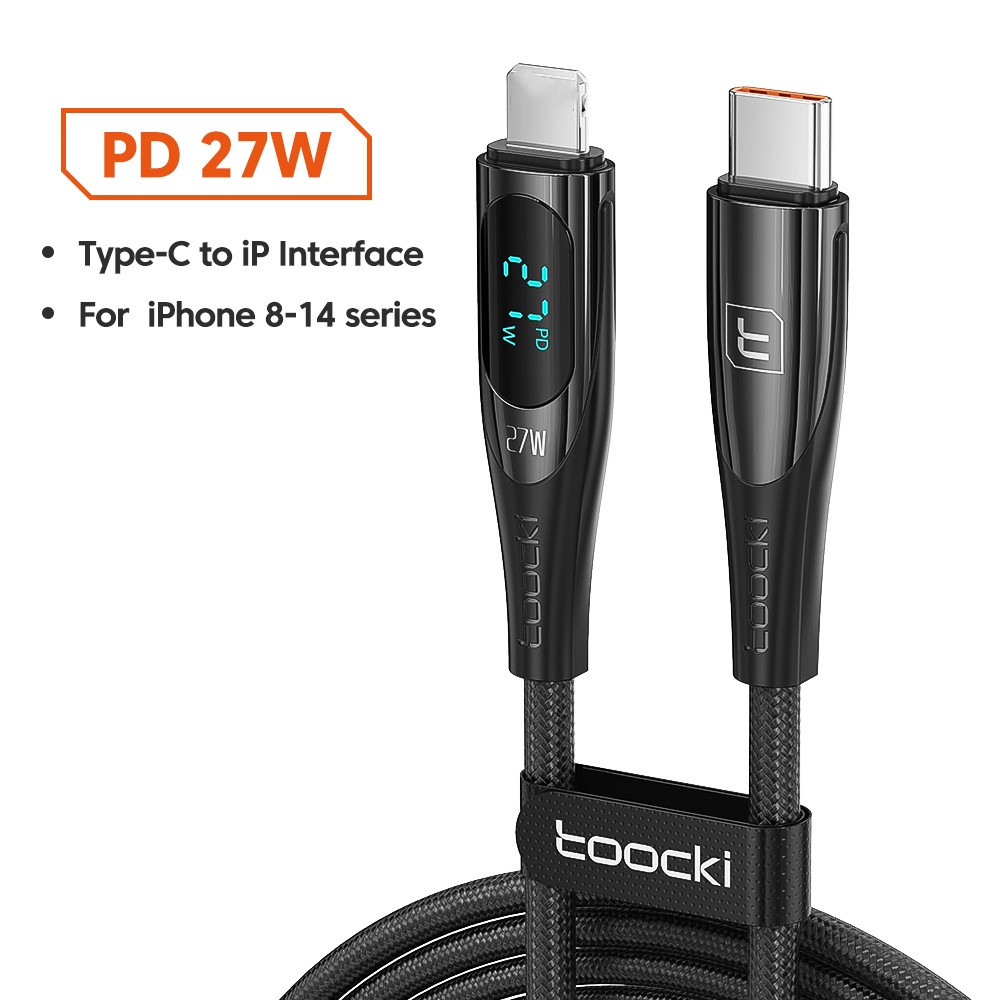Кабель зарядний TOOCKI Type-C Lightning 27 Вт Fast Charging Data Cable з дисплеєм 1 м Black (TXCTL-XY201)