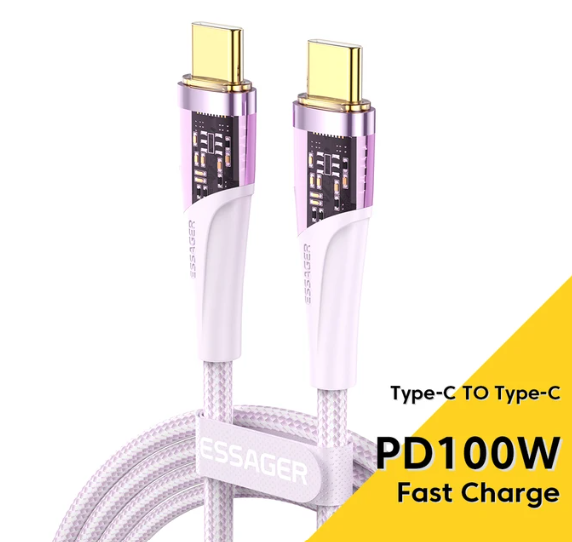 Кабель зарядный ESSAGER USB Type-C to USB Type-C 100W 5A 1 м Purple (EXCTT-HP05)
