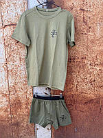 Тактичний комплект футболка+труси олива з гербом ЗСУ,комплект футболка труси олива з гербом,футболка олива бавовна