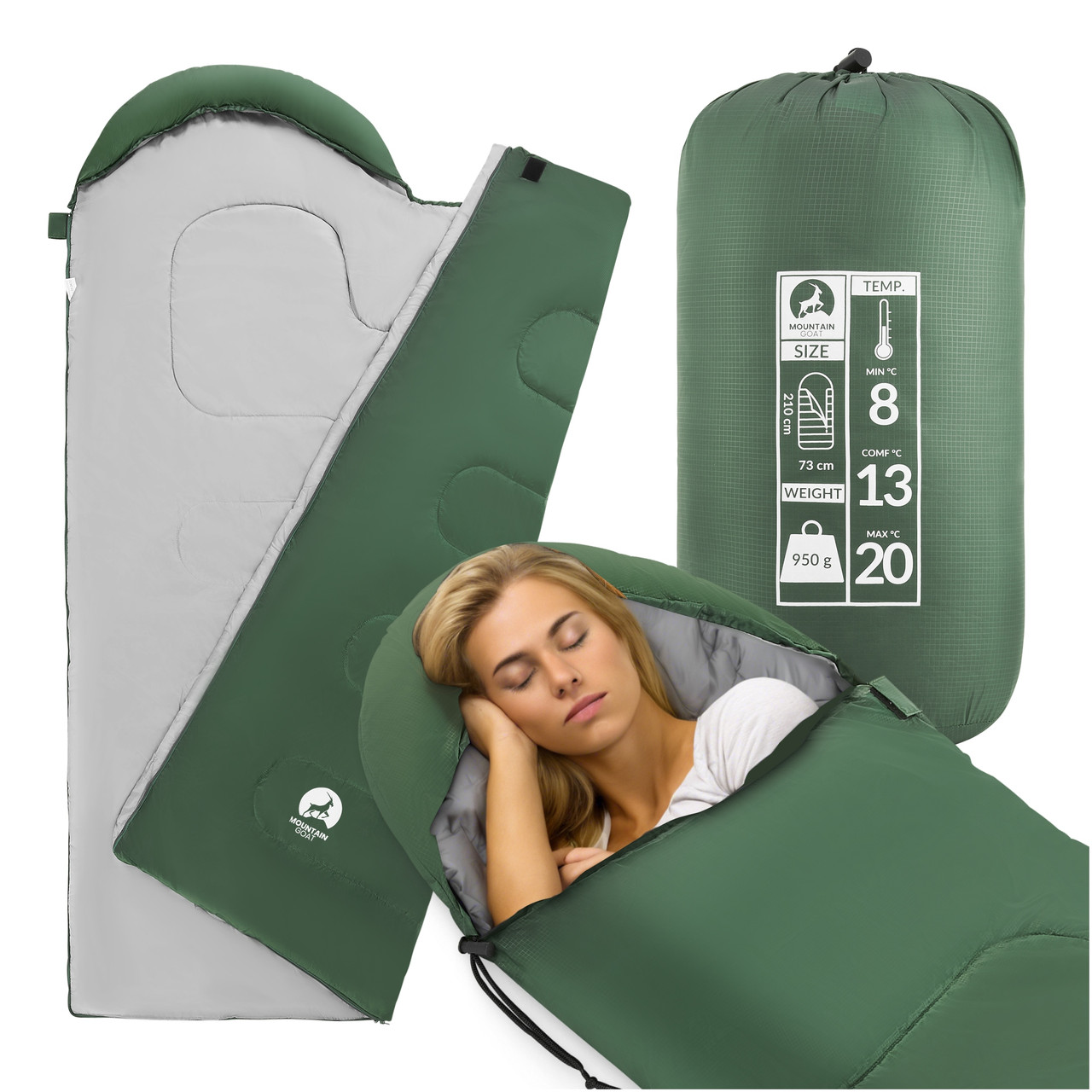 Спальний мішок (спальник) ковдра Mountain Goat 2 в 1 Standard 8 ...+20°C R Olive/Grey (P-5905973400961)